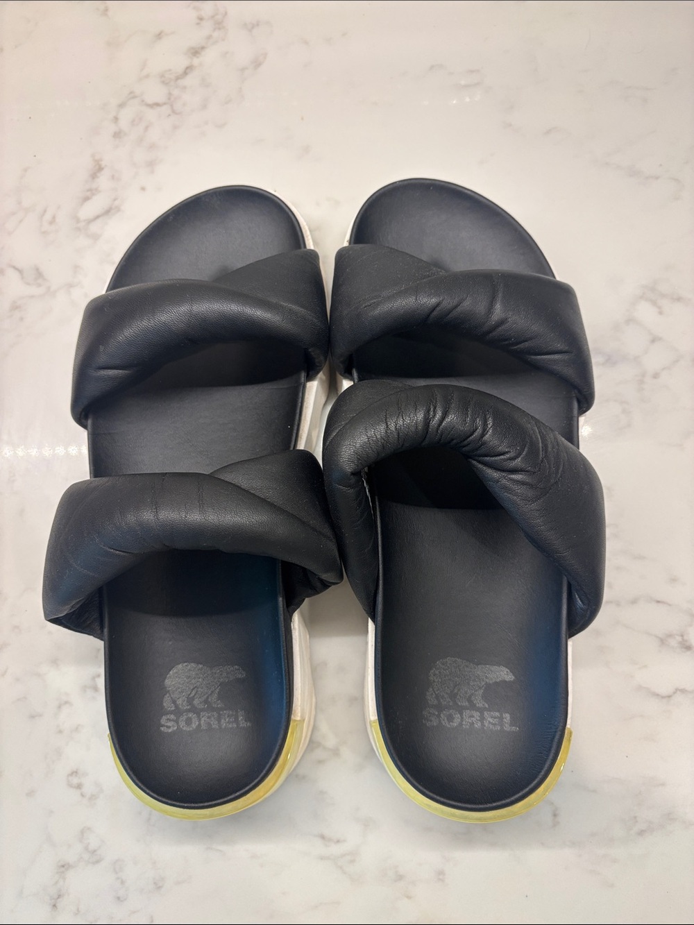 Sorel Black Double-Strap Padded Slide Sandals - Picture 1 of 8